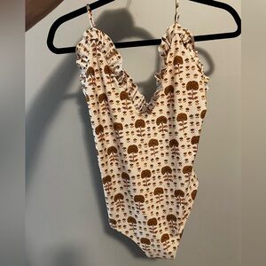 Free People Floral One Piece in Cream and Brown